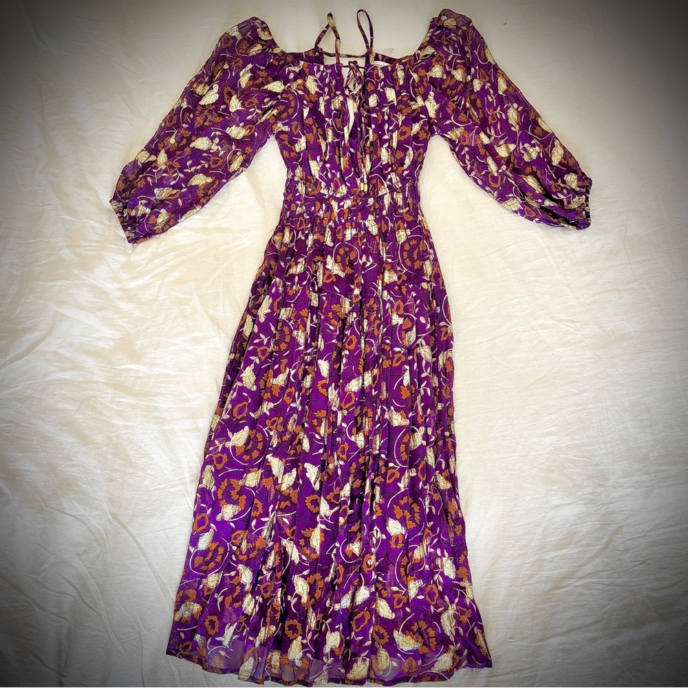 Karina Grimaldi Amethyst Pia print Long Sleeve Dress open back size XS REVOLVE